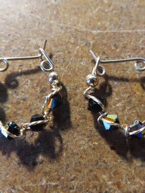 14K YELLOW GOLD FILLED BLUE GEMSTONES HOOP EARRINGS